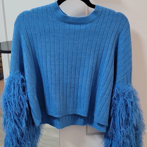 NWOT ASOS ribbed knit sweater with faux feather sleeves - Picture 5 of 5